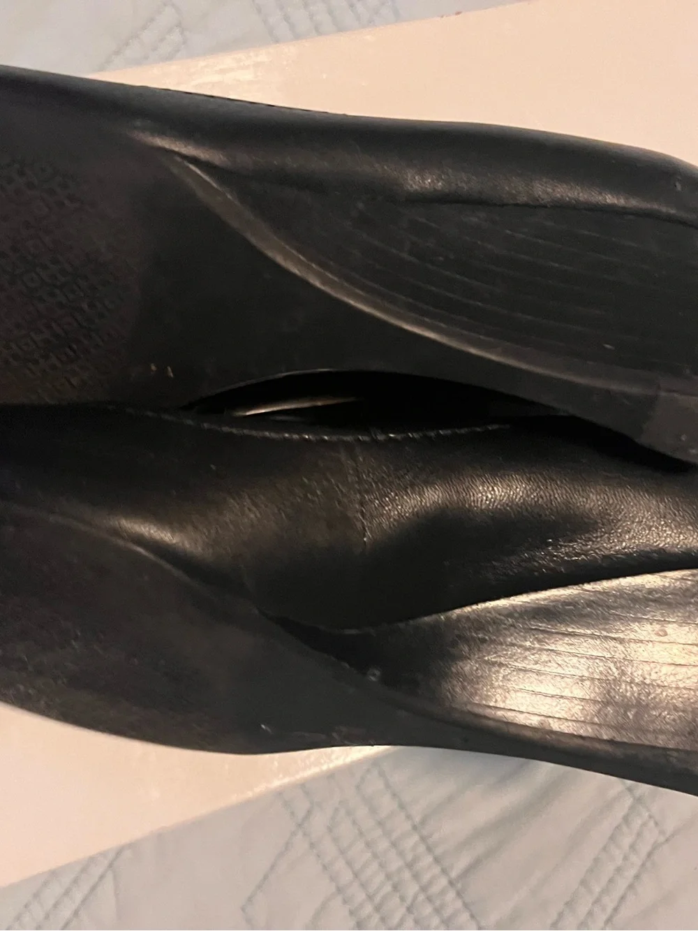 Tory Burch Black Leather Wedges with Gold Logo